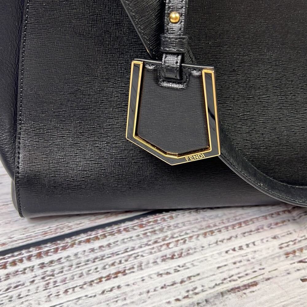 #FENDI Black Saffiano Leather Medium 2Jours Tote - Picture 6 of 16